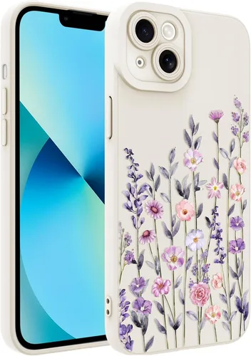 Vista 26 de Funda magnética para iPhone 13 con protector de pantalla [compatible con MagSafe], diseño de patrón floral de flores, a prueba de golpes, para Marrón