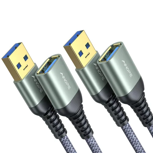 Vista 8 de AINOPE - Pack de 2 cables de extensión USB de alta velocidad USB 3.0, tipo A, macho a hembra. Cable de extensión de material trenzado resistente