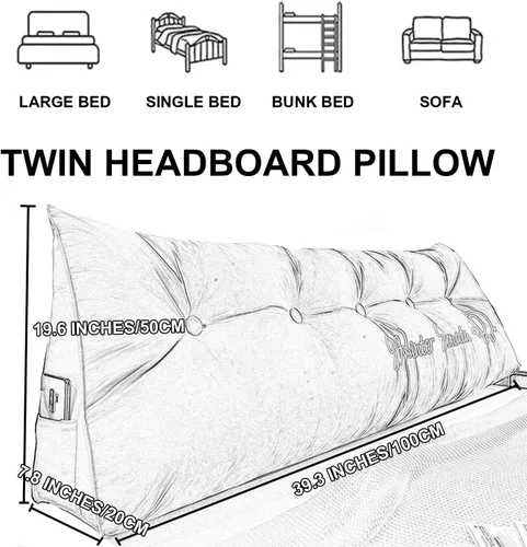 Vista 7 de Almohada de cabecera con cuña para lectura, respaldo de vellón, almohada de descanso de lectura, cojín triangular grande para la espalda, almohada