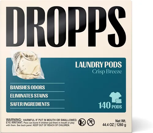 Vista 21 de Dropps Cápsulas de detergente para ropa a base de biológicas Odor & Stain Crisp Breeze HE compatibles con ropa fresca, suministros de jabón