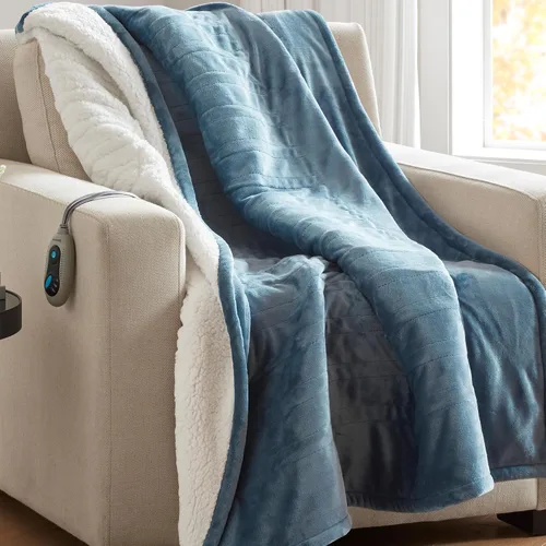 Vista 40 de Beautyrest Manta térmica, manta eléctrica, suave, cálida y reversible, manta térmica Sherpa para oficina, sofá, 3 ajustes de calor, apagado