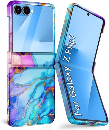 Vista 28 de Btscase Funda para Samsung Galaxy Z Flip 6, protector de pantalla frontal integrado, patrón de mármol dorado con purpurina de policarbonato duro