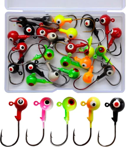 Vista 6 de Ganchos para cabeza de plantilla de pesca con ojos 3D, plantilla de cabeza de bola colorida, ganchos afilados para pesca de gusanos, señuelos