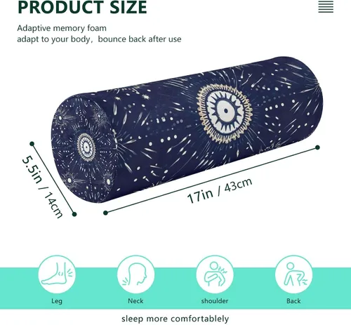 Vista 3 de White Eyes Blue Neck Pillow for Sleeping, Cervical Roll Memory Foam Pillows for Neck Pain Relief, Neck Support Round Pillows with Washable Cover for