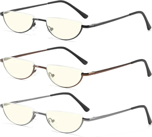 Vista 8 de Half Lens Reading Glasses Blue Light Blocking, Half Moon Frame Semi Rim Spring Hinge Readers with Case for Men Women