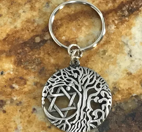 Vista 8 de Llavero con forma de árbol de la vida de peltre con estrella de David