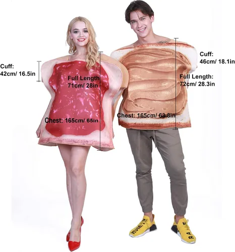Vista 7 de EraSpooky Disfraces de Halloween para parejas rebanadas de pan para adultos mantequilla de maní y gelatina disfraz de fiesta de cosplay comida