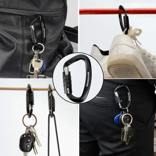 Vista 3 de Clips de mosquetón resistentes 12KN Aluminio D Ring Double Lock Caribeaner Hooks