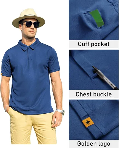 Vista 2 de ZITY Paquete de 2 camisas polo de manga corta para hombre, camisetas de golf deportivas para hombre, camisa táctica