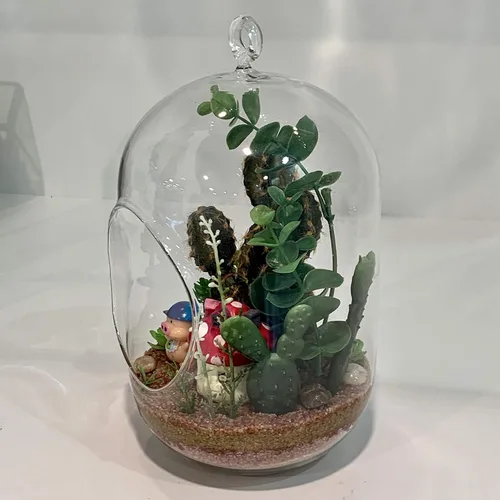Vista 5 de WGV - Terrario de cristal colgante para plantas, ancho 5 pulgadas, altura 8 pulgadas, farol para suculentas de aire para bricolaje, luz de té