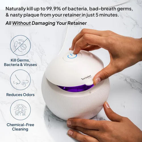 Vista 3 de Swissker by Swissklip ShinePod - Cápsula de limpieza dental ultrasónica Máquina de limpieza ultrasónica de retenedores Limpiador de protector