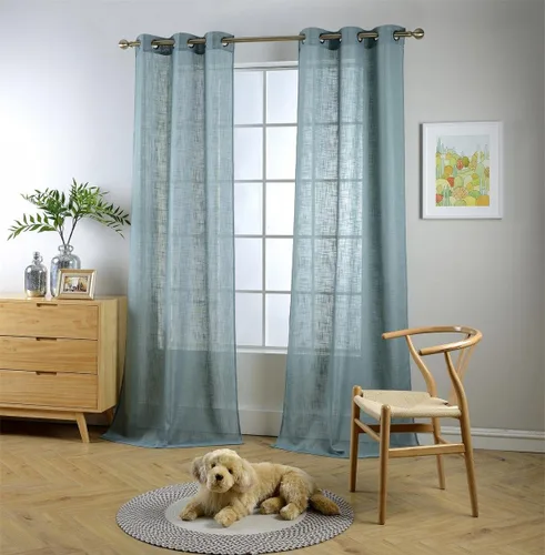 Vista 12 de Cortinas para sala de estar de 2 paneles (2 x 37 pulgadas de ancho), cortinas con textura de lino, con ojales, de la marca Miuco