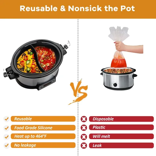 Vista 5 de Forros de silicona para olla de cocción lenta, compatibles con Crockpot y Hamilton Beach 6-7QT, separador de silicona, reutilizable/Libre