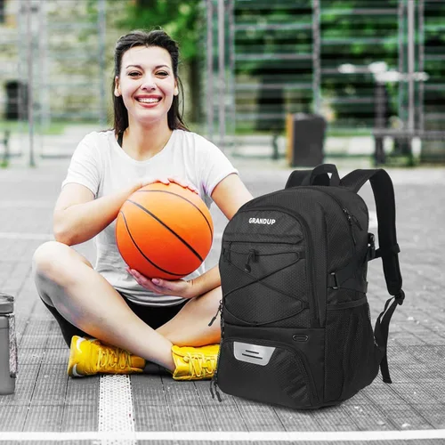Vista 5 de GRANDUP - Mochila de baloncesto con compartimento para pelota y zapatos. Adecuada para voleibol, fútbol, natación, gimnasio, viajes y escuela