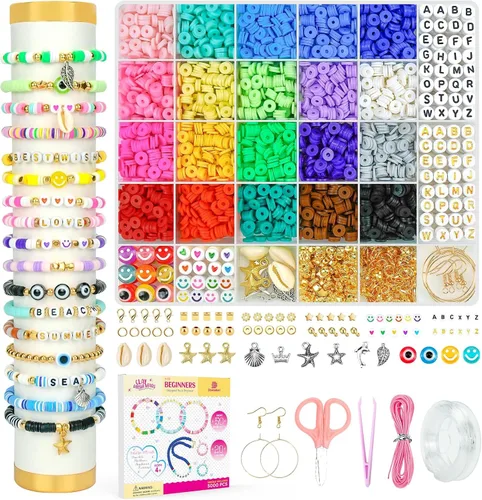 Vista 7 de Dowsabel Kit de 6000 Piezas de Cuentas de Arcilla Navideñas para Hacer Pulseras para Principiantes, Kit de Cuentas de Arcilla con Encantos