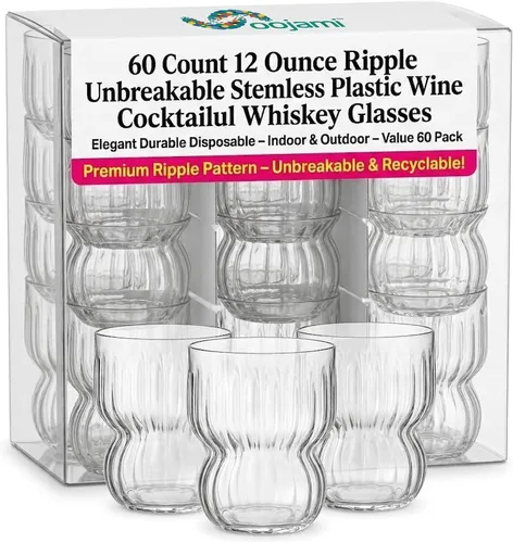 Vista 10 de Oojami Paquete de 40 copas de vino desechables de 12 onzas sin tallo, vasos