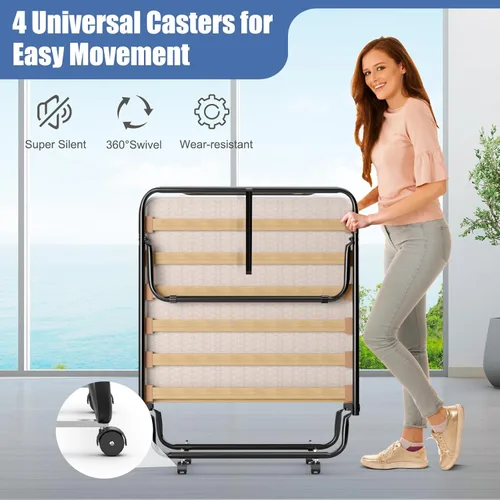 Vista 7 de Giantex Cama plegable con colchón para adultos, camas de invitados plegables con colchón de espuma viscoelástica y marco de metal, fabricada