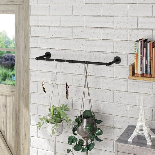 Vista 4 de Perchero industrial para ropa de tubería montado en la pared, resistente que ahorra espacio, barra de ropa desmontable multiusos para colgar, 24