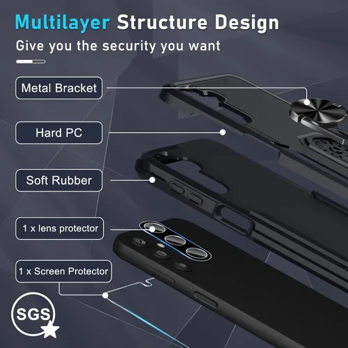 Vista 3 de Janmitta Funda compatible con Samsung Galaxy A14 5G con protector de pantalla + protector de lente de cámara, funda resistente de servicio pesado
