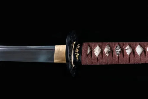 Vista 5 de Handforged Samurai Katana Sword - Damascus/1060/1095 High Carbon Steel, Full Tang, Iron Tsuba, Solid Wood Saya - Real Functional Sharp Blade for