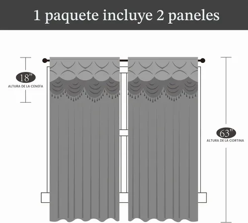 Vista 6 de Petrichor Cortinas Elegantes con Hilos Dorados y Plateados Juego de 2 Paneles - Tratamiento de Ventana de Lujo con Cenefa Adjunta, Respaldo