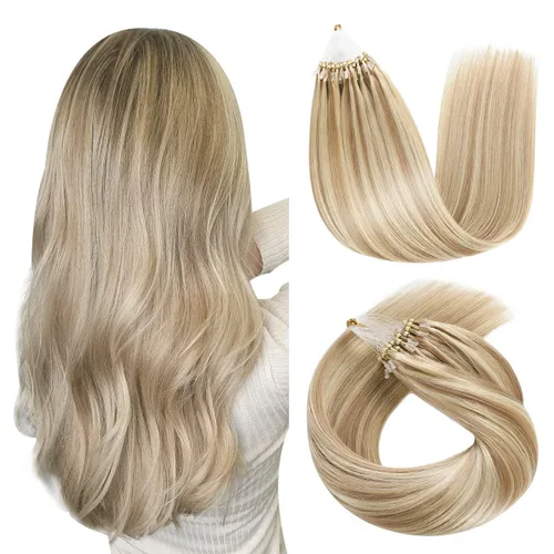 Vista 8 de SUYYA Micro Links - Extensiones de cabello humano de color rubio platino, micro bucle, extensiones de cabello humano lacio, 50 hebras, 1.41