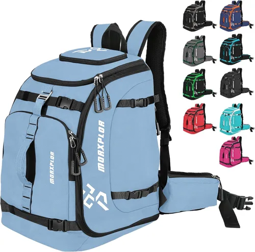 Vista 16 de MORXPLOR Bolsa para botas de esquí – 65L acolchada, mochila de viaje de esquí impermeable para equipo y accesorios