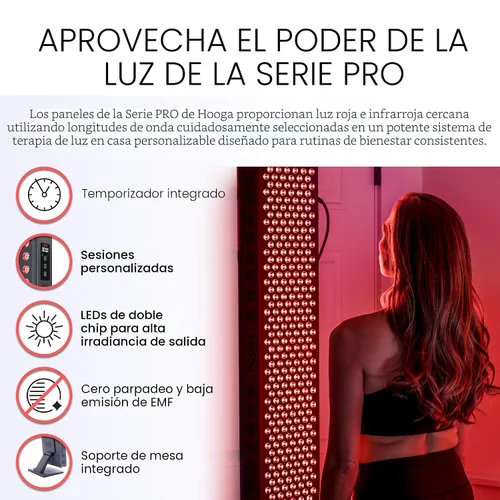Vista 4 de Hooga Panel de terapia de luz roja para cara y cuerpo, luz LED roja e infrarroja cercana con temporizador y soporte, 60 LED de bajo nivel de alta