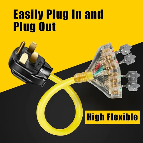 Vista 6 de Cable adaptador RV de 50 amperios a 20 amperios de 110 V, 4 clavijas NEMA 14-50P macho a 4 tomas de corriente 5-15R/5-20R hembra con clavijas