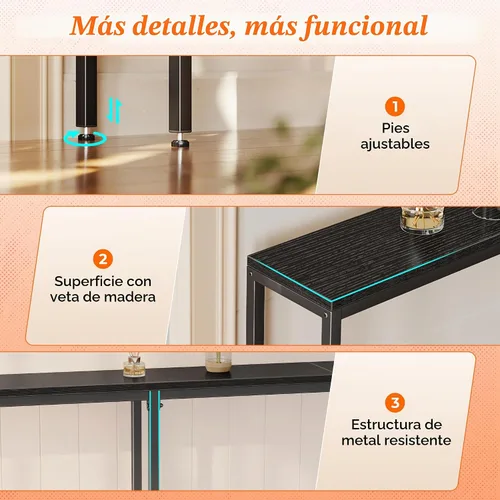 Vista 9 de SUPERJARE Mesa de Sofá de 102.4 Pulgadas con Tomas de Corriente y Puerto USB-C, Mesas de Consola Estrechas de 5.9 Pulgadas, Mesas