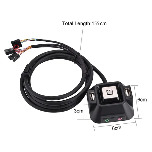 Vista 7 de Interruptor de PC de escritorio, caja de PC de escritorio, botón de interruptor, puertos USB, fuente de alimentación, encendido/apagado, reinicio