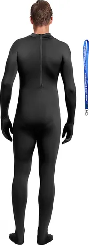 Vista 2 de Overol completo Full Bodysuit con ayudante de cremallera, unisex, para adultos, sin capucha, de Spandex elástico, traje Zentai de cuerpo entero Negro