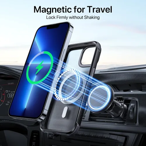 Vista 4 de Diaclara Funda magnética para iPhone 13/iPhone 14, compatible con MagSafe, a prueba de caídas de grado militar de 10 pies, funda translúcida