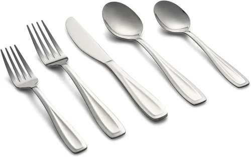 Vista 4 de Cambridge Waylen Sand - Juego de cubiertos de 20 piezas, acero inoxidable 18/0, apto para lavavajillas, utensilios de cocina, cuchillos, cucharas