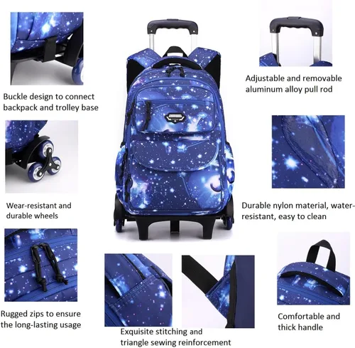 Vista 4 de Mochila escolar con ruedas para niños y niñas, con 6 ruedas, Estilo E 6 Ruedas Rosa, Moderno