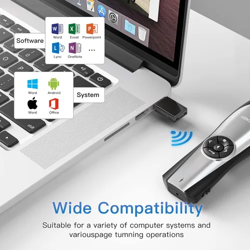 Vista 3 de BYEASY Presentador inalámbrico, control remoto RF 2.4GHz de 100 pies, USB PowerPoint PPT Clicker, control de volumen para Google Slides, negro
