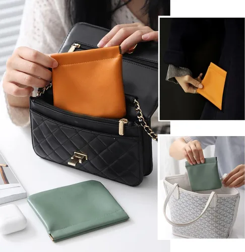 Vista 6 de Bolsa de Cosméticos de Bolsillo, Bolsa de Maquillaje de Cuero Impermeable con Cierre por Presión, Organizador Portátil de Artículos de Aseo