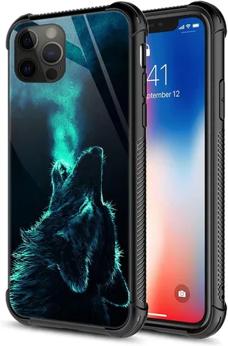 Vista 10 de ZHEGAILIAN Funda para iPhone 13, parte trasera de vidrio templado + funda protectora de TPU de silicona suave con diseño de munición