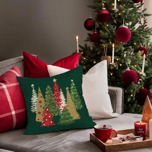 Vista 5 de RABUSOFA Fundas de almohada de Navidad para exteriores de 18 x 18 pulgadas, impermeables, decoración de árbol de Navidad, fundas de almohada