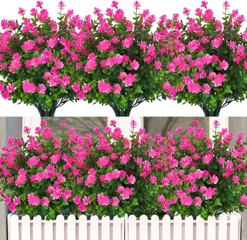 Vista 49 de RECUTMS - Flores artificiales, 12 plantas sintéticas para exteriores, resisten rayos ultravioleta, arbustos para interiores y exteriores, maceta