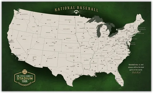 Vista 12 de HolyCowCanvas Mapa Rastreador de Estadios de Béisbol en Lienzo Personalizado con Chinchetas, Lista de Deseos de Parques, Regalo Personalizado
