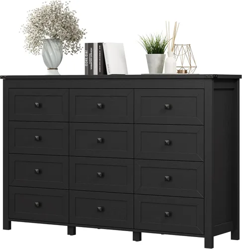Vista 14 de Xixini - Cómoda para dormitorio con 5 cajones, cómoda alta de madera, organizador moderno de ropa estilo granja, gabinete de almacenamiento con asas