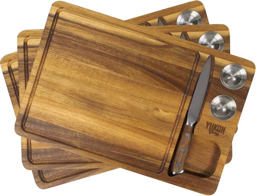 Vista 7 de Yukon Glory Juego de tablas para carne, madera de acacia, tazas de salsa