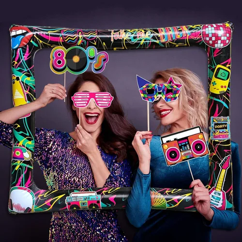 Vista 5 de Juego de 21 portarretratos inflables para selfies de los años 80 y accesorios para fiestas retro de los años 80 I Love 80s Party Selfie Props