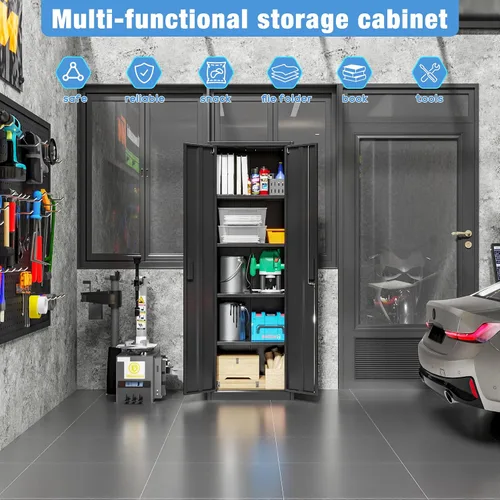 Vista 6 de Aobabo 24" W Metal Storage Cabinet with Locking Doors and Adjustable Shelves,Black