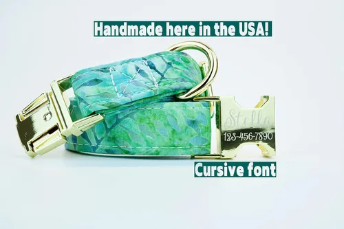 Vista 3 de Tropical Green Dog Collar w/Metal Buckle or Plastic Hand Made Custom Engraved Personalized Collar 1 inch Wide Designer Collars