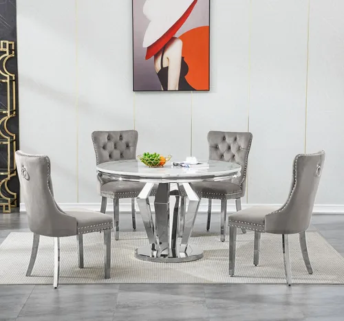 Vista 51 de Juego de 5 mesas de comedor, juego de mesa de cocina y comedor para 4, mesa de cocina rectangular de mármol sintético blanco de 47 pulgadas con base