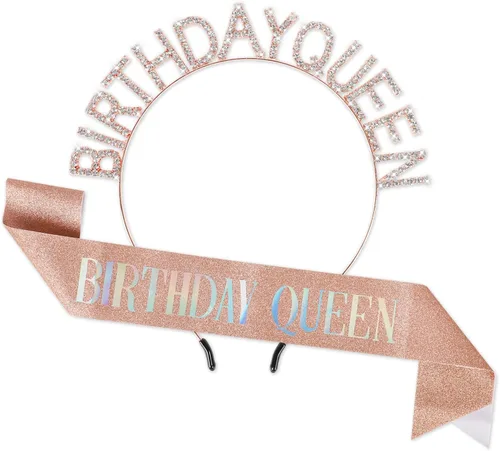 Vista 7 de Coronas de cumpleaños para mujer con banda de feliz cumpleaños para niña, accesorios brillantes de diamantes de imitación, recuerdos de fiesta