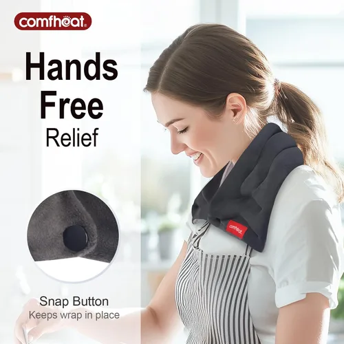 Vista 5 de Almohadilla térmica para el cuello apta para microondas para aliviar el dolor, compresa caliente húmeda, calentador de cuello para microondas