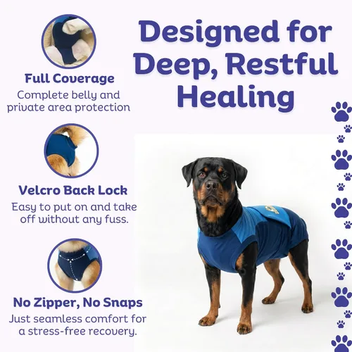 Vista 3 de SurgiSnuggly Traje de Recuperación Quirúrgica Inventado por Veterinarios para Perros Hembra o Macho, Esterilización, Castración, Mameluco, El Traje